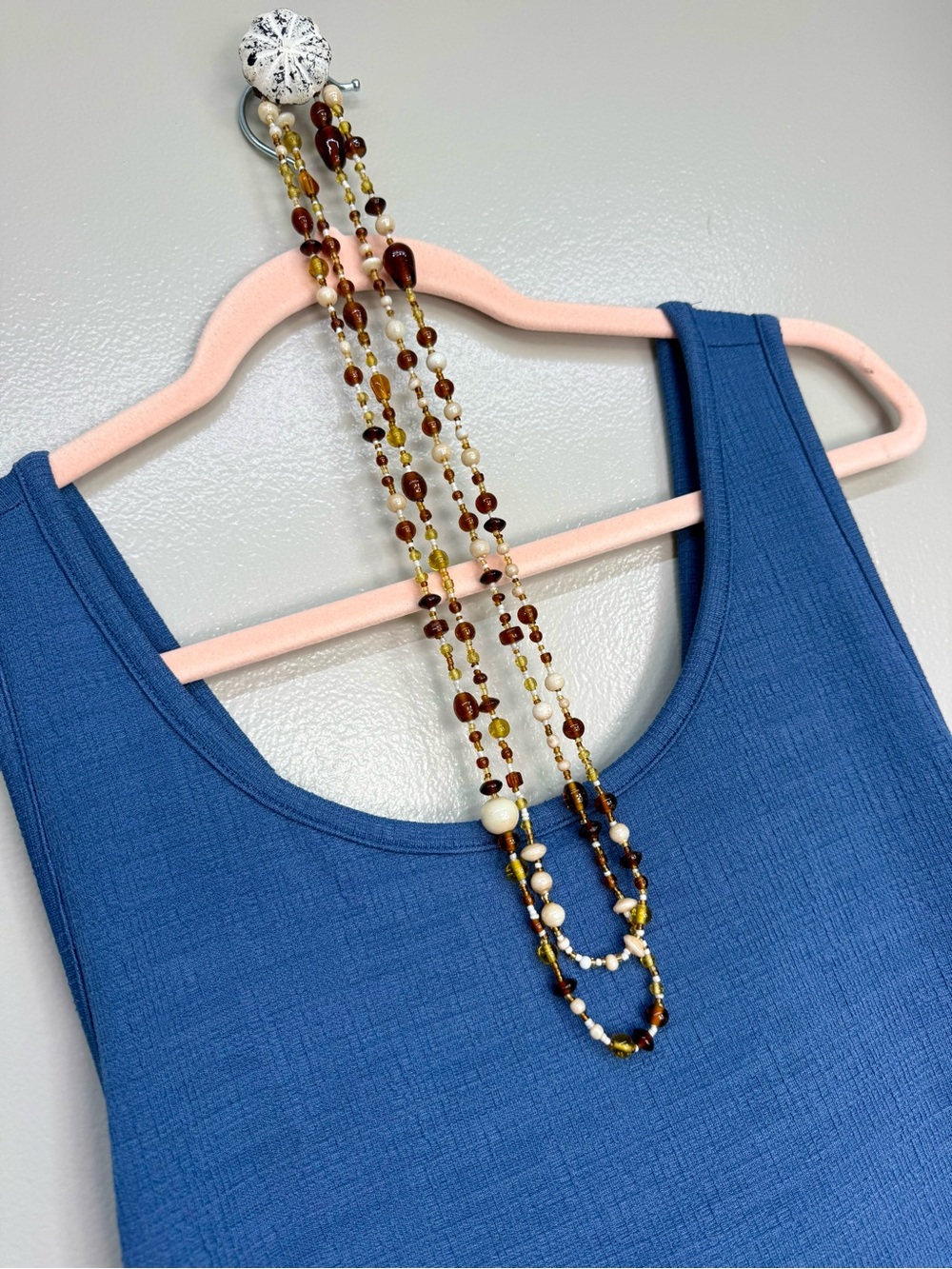 Long wrap  Amber & Glass Beaded Necklace - Vintage Excellent Condition